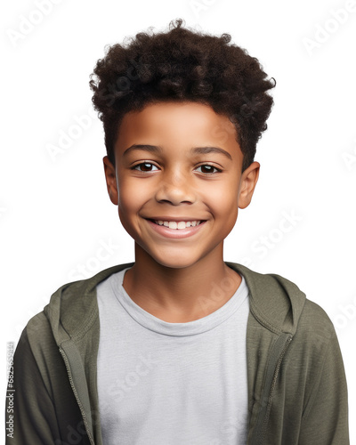Portrait of a young African American boy, transparent background (PNG)
