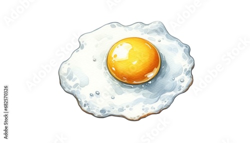 Sunny Side Up Perfection: Watercolor Illustration of a Classic Breakfast Fried Egg, Ideal for Culinary Art and Food-Themed Design