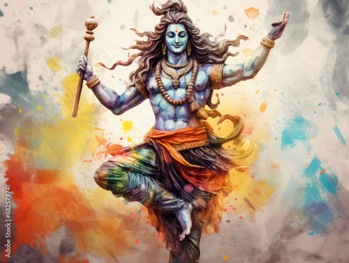 Lord Shiva Statue Painting Artwork, Generative AI