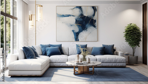 モダンなスカンジナビア風アパートのインテリアデザイン、リビングルームの3Dレンダリング,The interior design of a contemporary Scandinavian apartment, depicted through a 3D rendering of the living room,Generative AI 