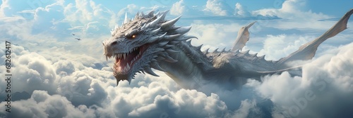 Unleash the legend - a majestic dragon soaring high amongst the clouds, a powerful embodiment of myth and fantasy!