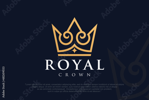Graceful linear crown logo design vector. Creative royal king queen symbol.