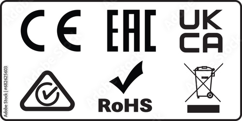 Industrial certificate standard safety logo EAC, RoHS, CE. UKCA marking or UKCA Mark Certification and Waste Electrical. 