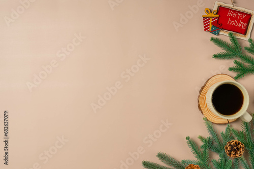 Christmas happy holydays card design on beige background