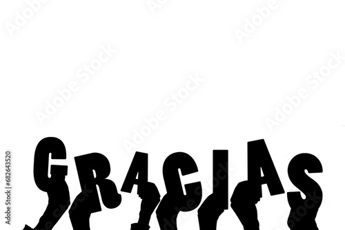 Digital png illustration of hands and gracias text on transparent background