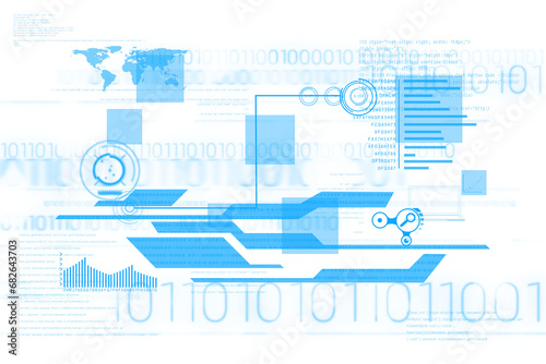 Digital png illustration of blue digital interface with data processing on transparent background