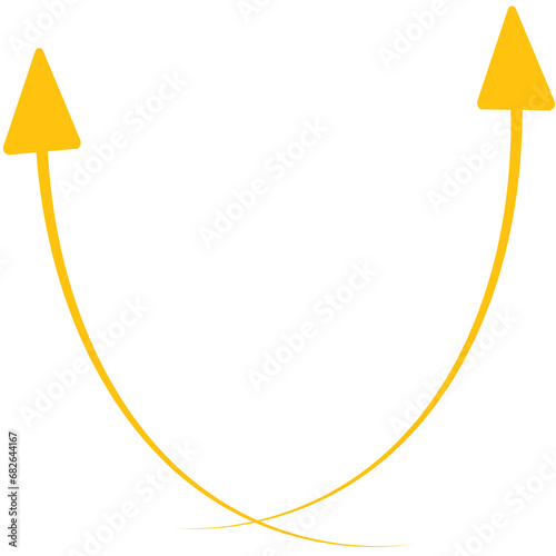 Digital png illustration of two yellow arrows pointing up on transparent background