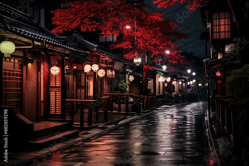 日本の京都風の夜の町並み（京都・奈良・寺院・神社） 