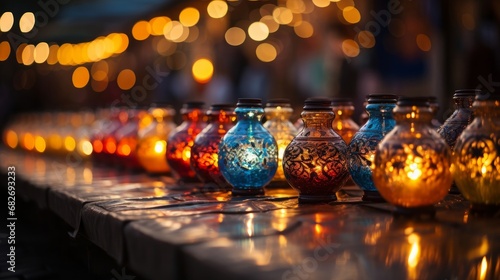Traditional Arabic lamps for sale at the night Arabic market