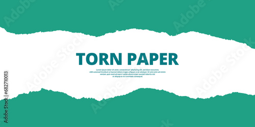 Vector white color torn paper sheet banner design with Bluish Green background blank, texture, strip, design vector file
