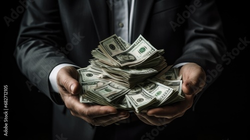 man holding wad of money and showing