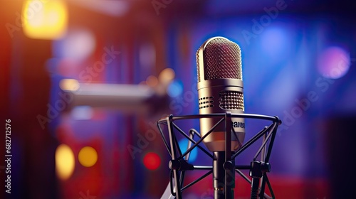 microphone on digital recording equipment in studio