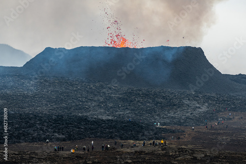 View on lava flows during dramatic eruption near Litli-Hrútur