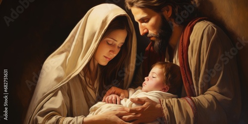 the holy family at christmas with jesus christ, maria and josef