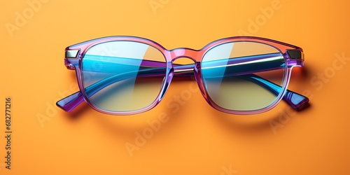 a pair of glasses on a yellow surface