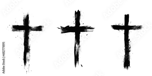Holy Cross , Charcoal Cross Set of Three, Finger Smudging Crucifix with Transparent background