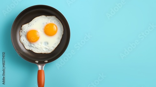 a frying pan with two eggs