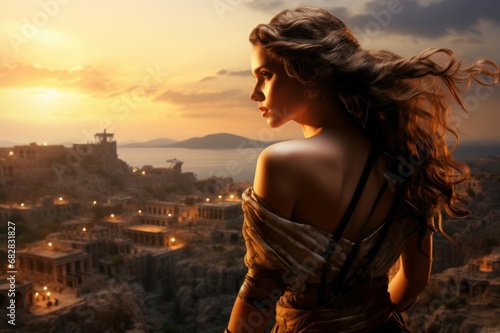 Influential Woman ancient greek city. Rome old history. Generate Ai