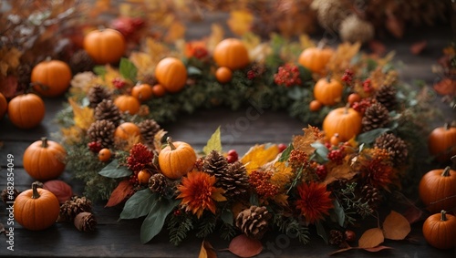 pumpkins and leaves ornament, nature, holly, ball, plant, spruce, isolated, gold, berry, evergreen, object, season, 