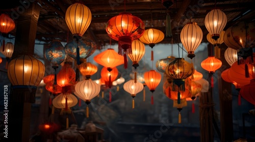 Chinese red lantern in the night of Chinese New Year, ai generative