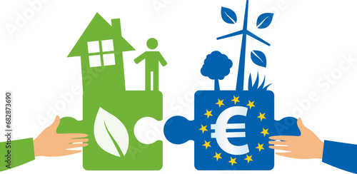 Europe pour la rénovation énergétique , concept écologie et économie des énergies, indépendance énergétique