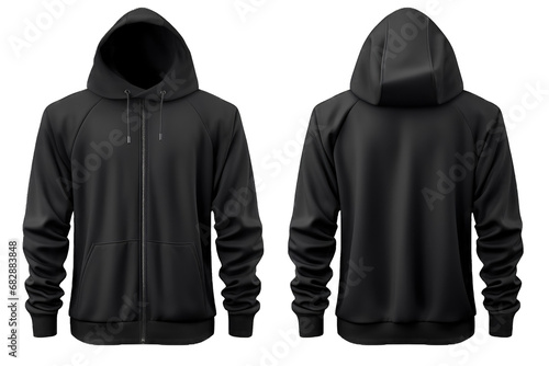 black hoodie jacket mockup front and back view PNG isolated on white transparent background
