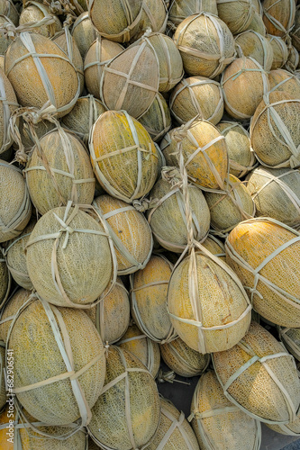 Detail of some melons at the City Market in Fergana., Uzbekistan.