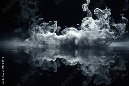 A captivating black and white photo capturing the mesmerizing sight of smoke rising out of the water. 