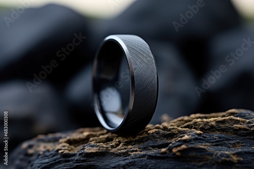 a simple minimalistic black metal ring designed for men