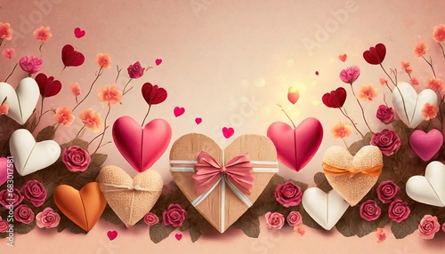 Holiday Greeting Card for Valentine Day with pastel background. Love valentine concept