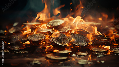burning coins on table