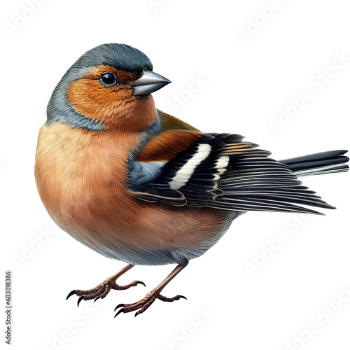 A Eurasian chaffinch standing on a flat surface isolated on a transparent background