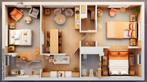 Photo top view of the plan of a modern multi-room apartment