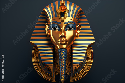 Pharaoh golden mask digital logo design art style illustration, panoramic 3D Egypt scene,