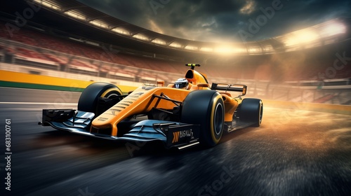 The Intense Speed of a Yellow Race Car on the Track Ignites the Thrill of Competition