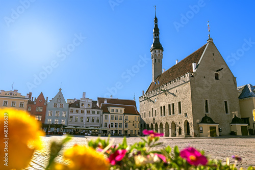 Town hall square early in the morning in Tallinn, Estonia