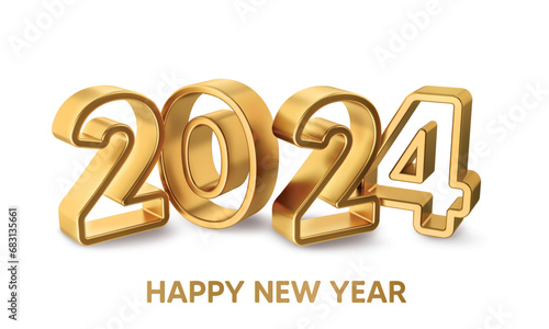 Happy new year 2024 golden symbol, With unique and luxurious numbers. Premium vector design for posters, banners, calendar and greetings.