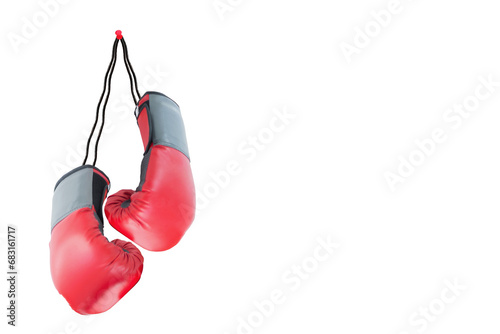 Digital png illustration of red boxing gloves on transparent background