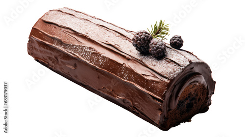 Christmas log, chocolate yule cake, buche de noel isolated on white transparent, PNG
