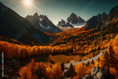 mountain landscape at sunset--