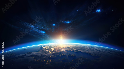 view earth from space at blue sunrise
