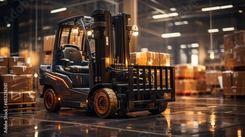 Construction forklift in the warehouse