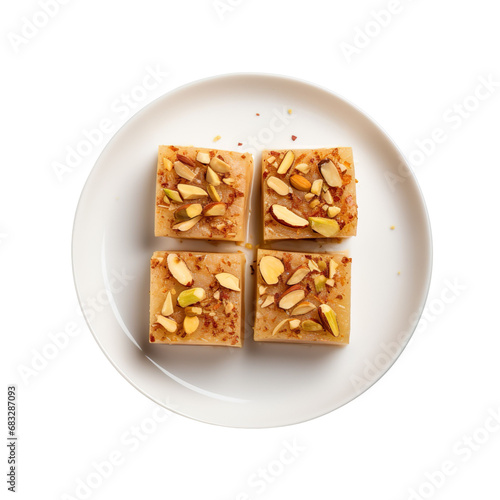 top view of Indian sweet Anjeer Burfi isolated on a white transparent background 