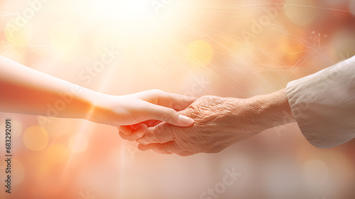 Embracing Generations: Holding Hands,handshake between two people.AI Generative 