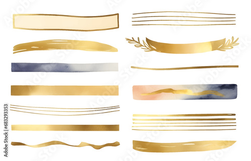 Gold template watercolor brush stroke borders