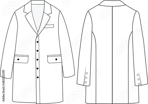 Women's double-breasted trench coat vector design, Women long coat, vector illustration, flat technical drawing. 
