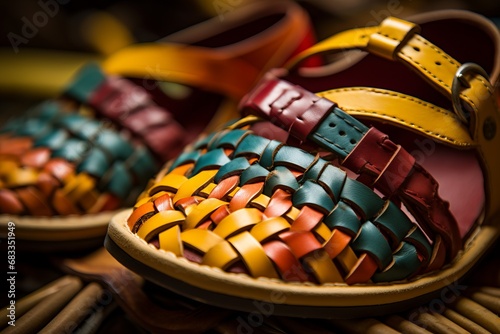 Traditional Handcrafted Mexican huarache sandals, showcasing intricate leather weaving