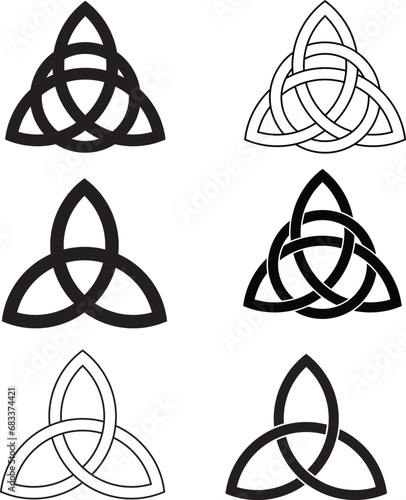 Triquetra symbol set of celtic trinity knot. Triquetra Celtic Knot glyph icon. Celtic Knot symbol. Trinity sign. flat style.