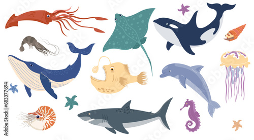 Hand drawn wildlife composition with sea animals