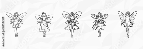 Enchanting Fairies: Bundle mit Lineart-Zeichnungen von zauberhaften Feen in Kleidern